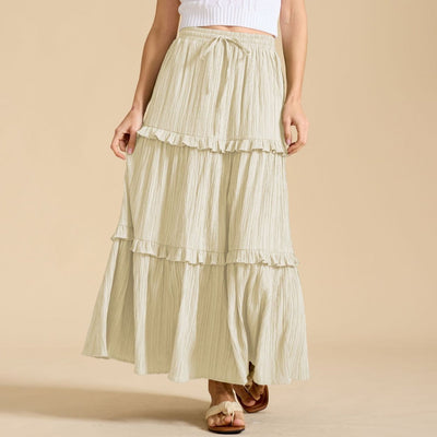 Retro Vintage Medieval Solid Maxi Skirt with Ruffle Trim