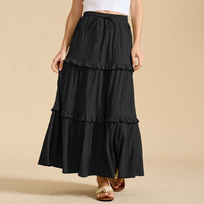 Retro Vintage Medieval Solid Maxi Skirt with Ruffle Trim
