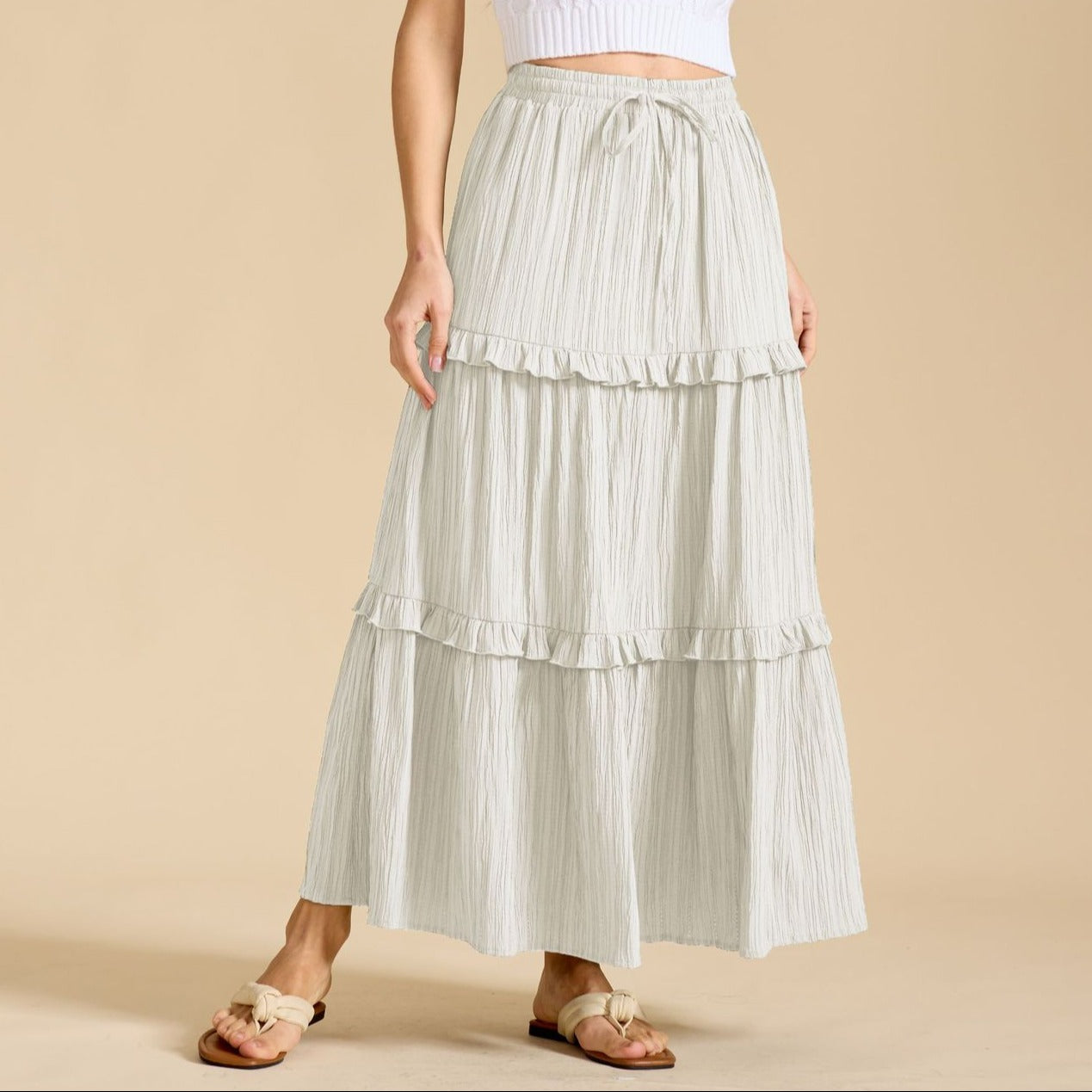 Retro Vintage Medieval Solid Maxi Skirt with Ruffle Trim