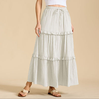 Retro Vintage Medieval Solid Maxi Skirt with Ruffle Trim