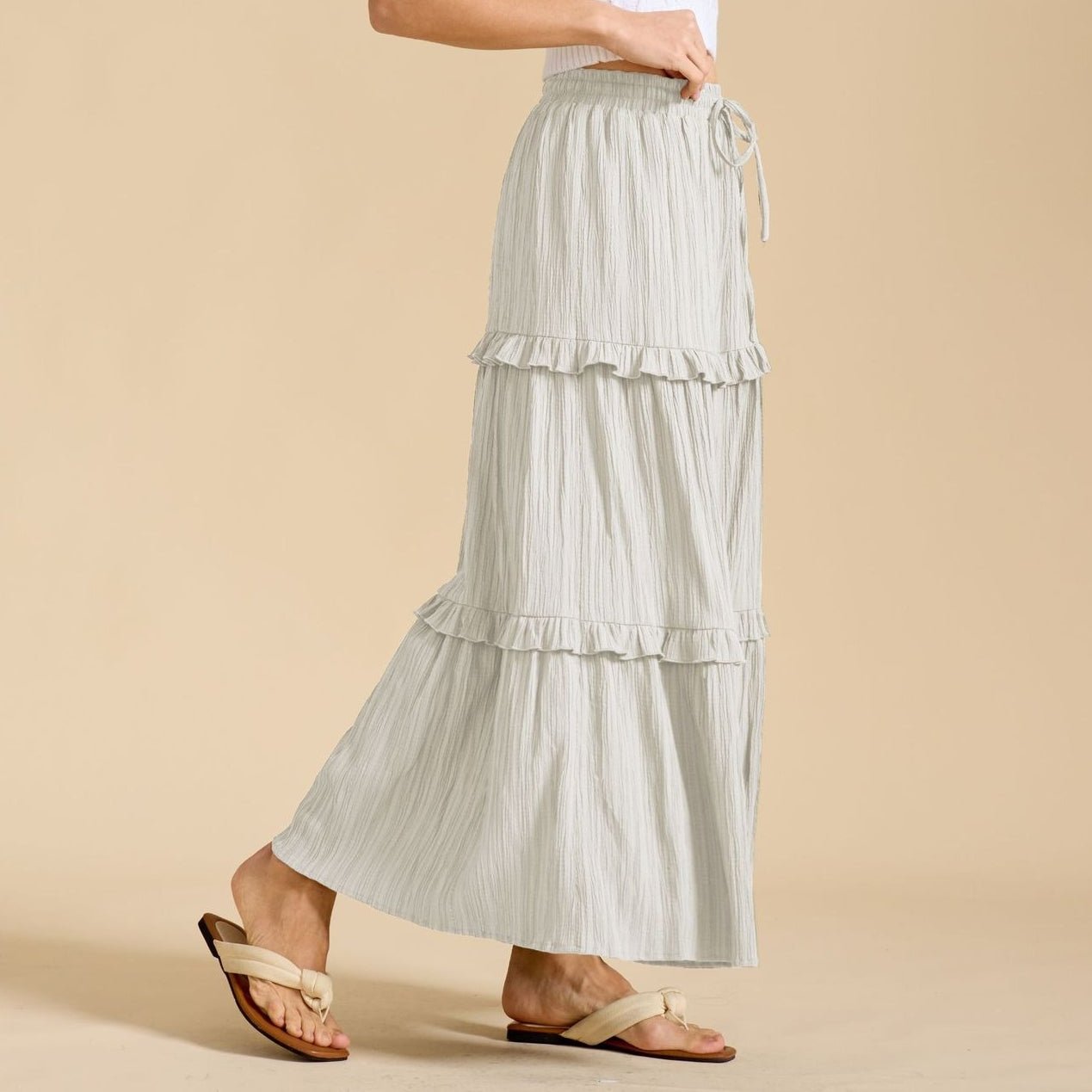 Retro Vintage Medieval Solid Maxi Skirt with Ruffle Trim