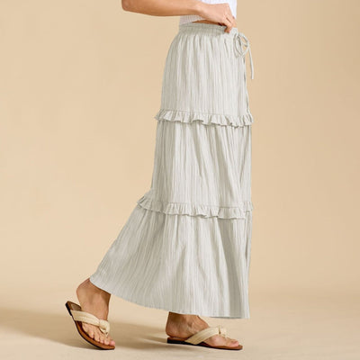 Retro Vintage Medieval Solid Maxi Skirt with Ruffle Trim