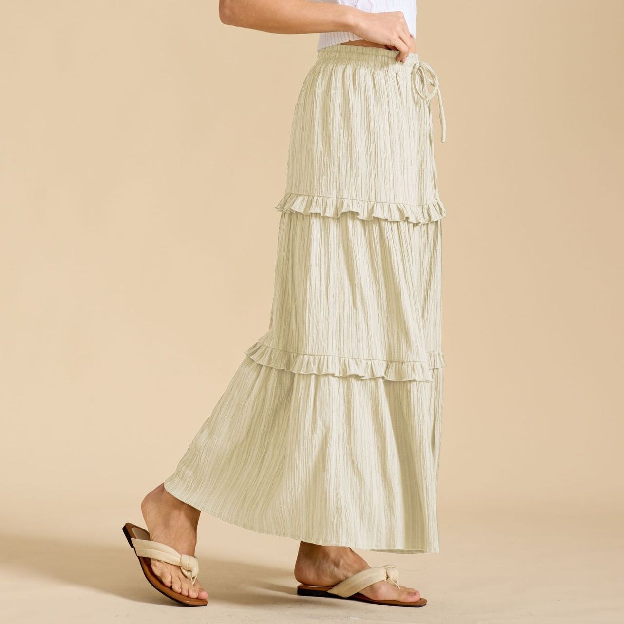 Retro Vintage Medieval Solid Maxi Skirt with Ruffle Trim