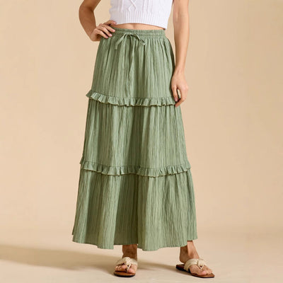 Retro Vintage Medieval Solid Maxi Skirt with Ruffle Trim