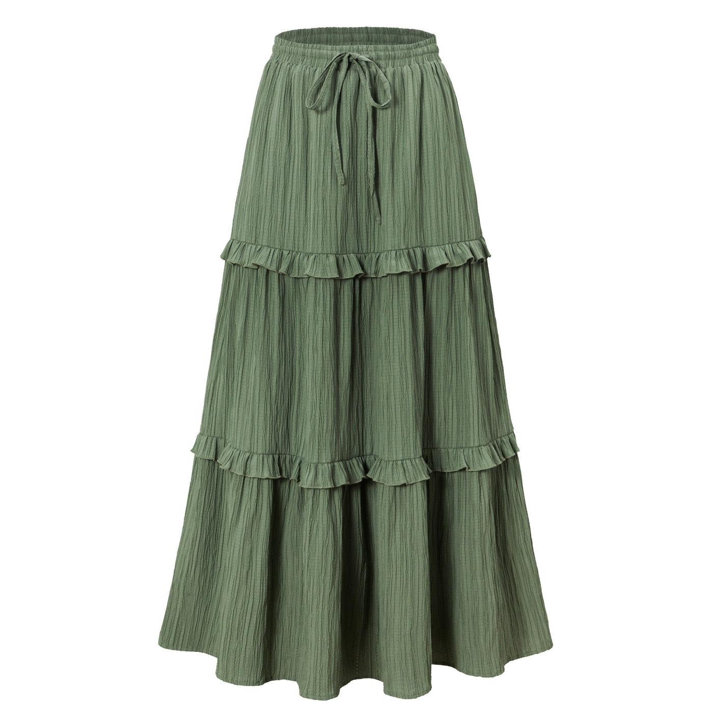 Retro Vintage Medieval Solid Maxi Skirt with Ruffle Trim