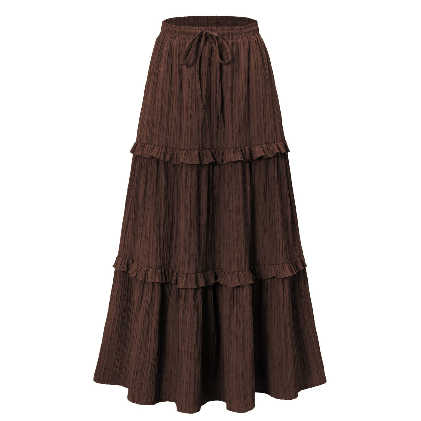 Retro Vintage Medieval Solid Maxi Skirt with Ruffle Trim