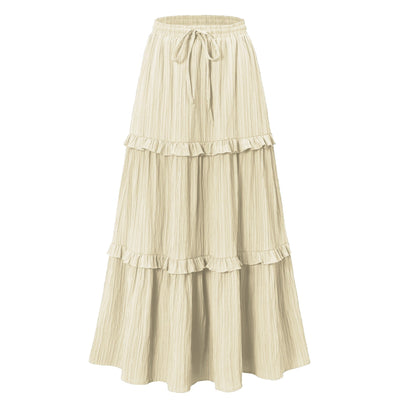 Retro Vintage Medieval Solid Maxi Skirt with Ruffle Trim