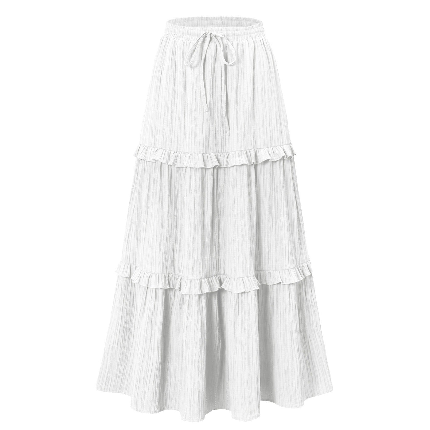 Retro Vintage Medieval Solid Maxi Skirt with Ruffle Trim