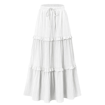 Retro Vintage Medieval Solid Maxi Skirt with Ruffle Trim