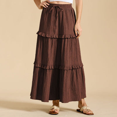 Retro Vintage Medieval Solid Maxi Skirt with Ruffle Trim