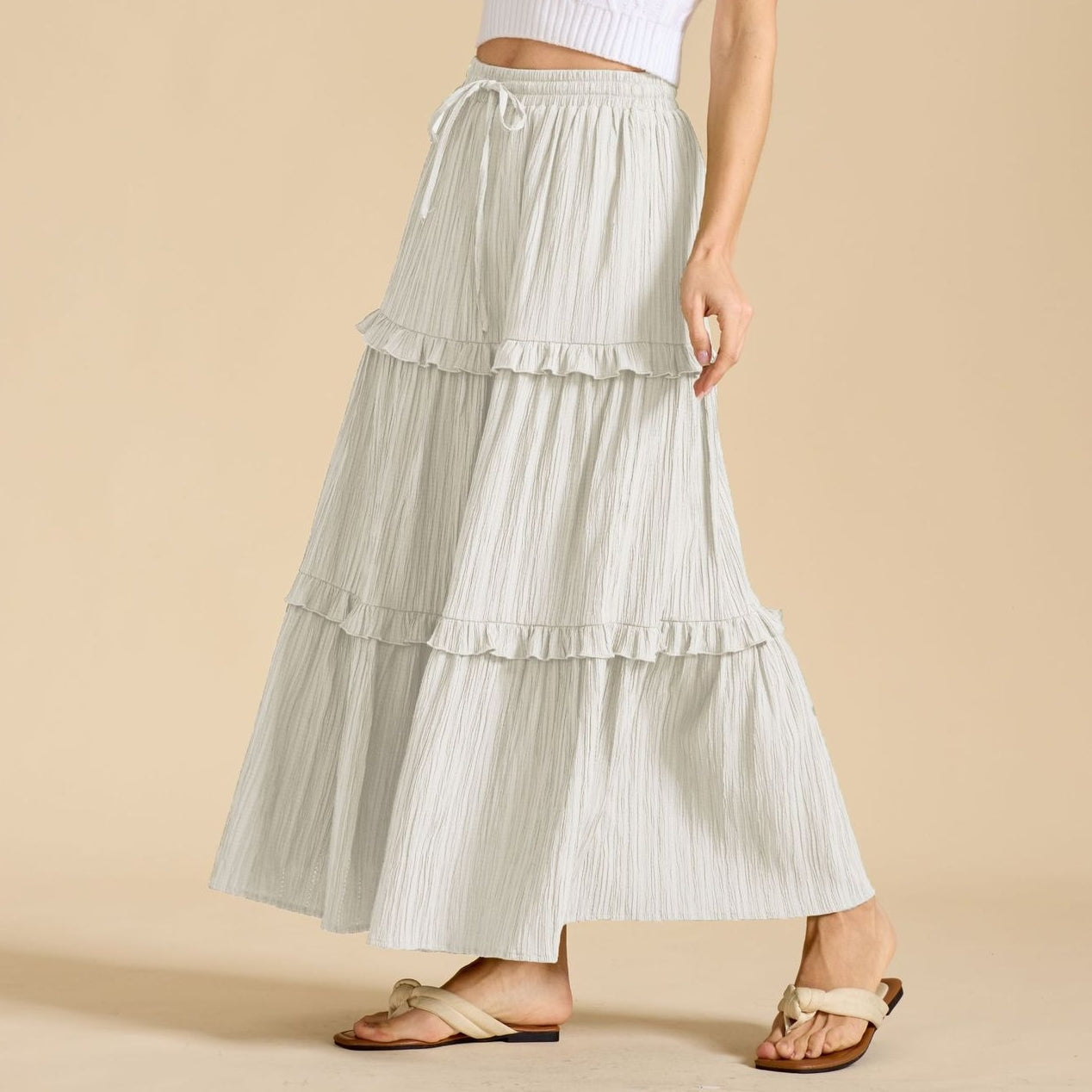 Retro Vintage Medieval Solid Maxi Skirt with Ruffle Trim