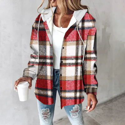 Übergangsjacke für Damen - Leichte Karojacke mit Kapuze