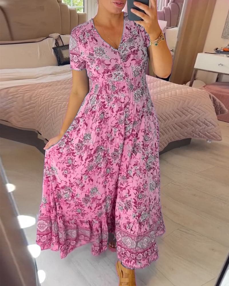 Damen Ausgestelltes Ibiza Kleid mit Blumenmuster | Maxi