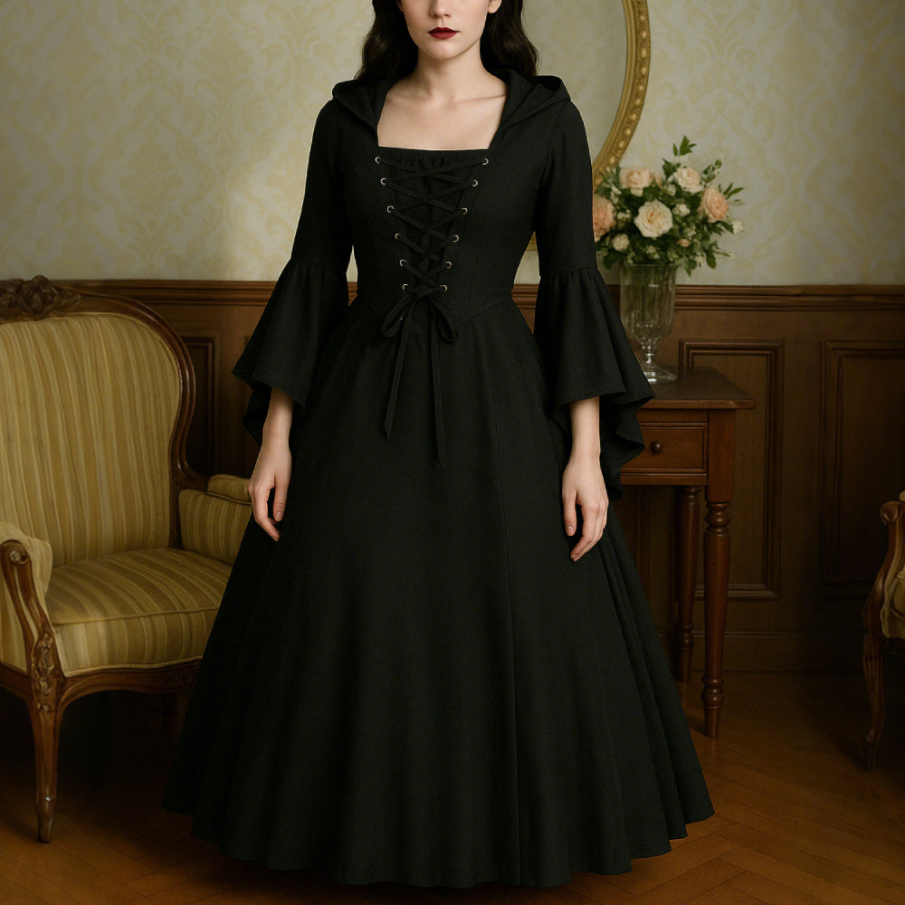 Gothic Punk Style Medieval Witch Dress with Drawstring