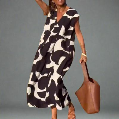 Linda| Bedrucktes V-Ausschnitt-Kleid Für Damen Aus Premiumstoff