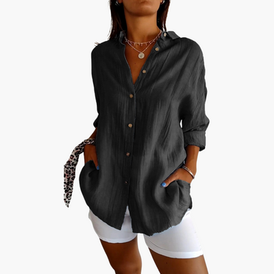 Locker geschnittene lange Bluse für Frauen - Knopfverschluss