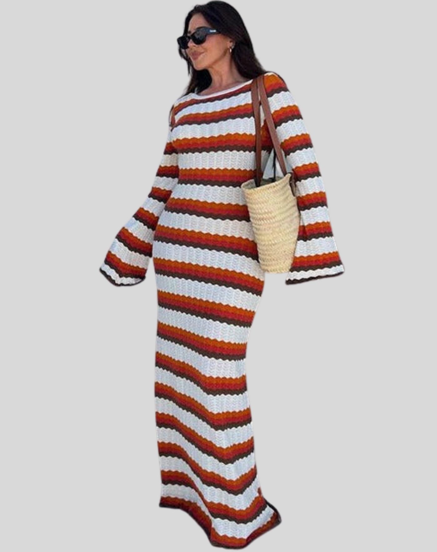 Heidi-Mode | Gestreifte Strick Casual Kleid