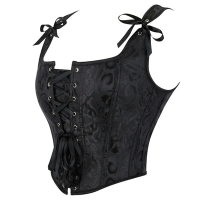 Retro Jacquard Lace-up Corset U-back Vest