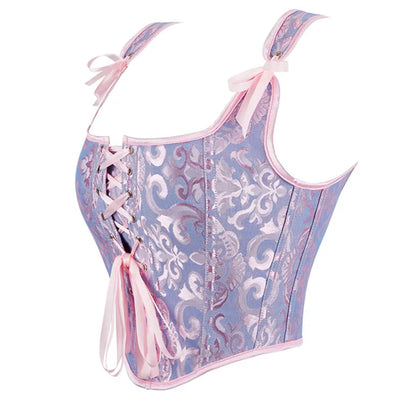 Retro Jacquard Lace-up Corset U-back Vest