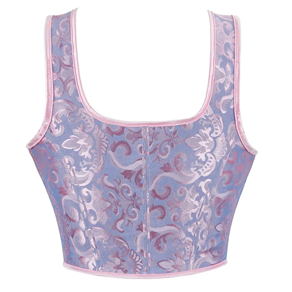 Retro Jacquard Lace-up U-back Corset