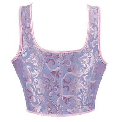 Retro Jacquard Lace-up Corset U-back Vest