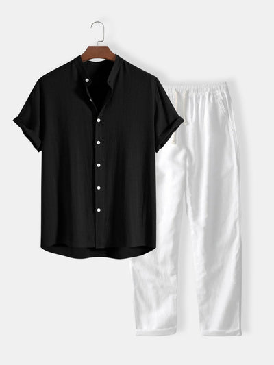 Herren Button Down Hemd Und Kordelzughose Set | Zweiteilig