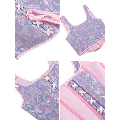 Retro Jacquard Lace-up Corset U-back Vest