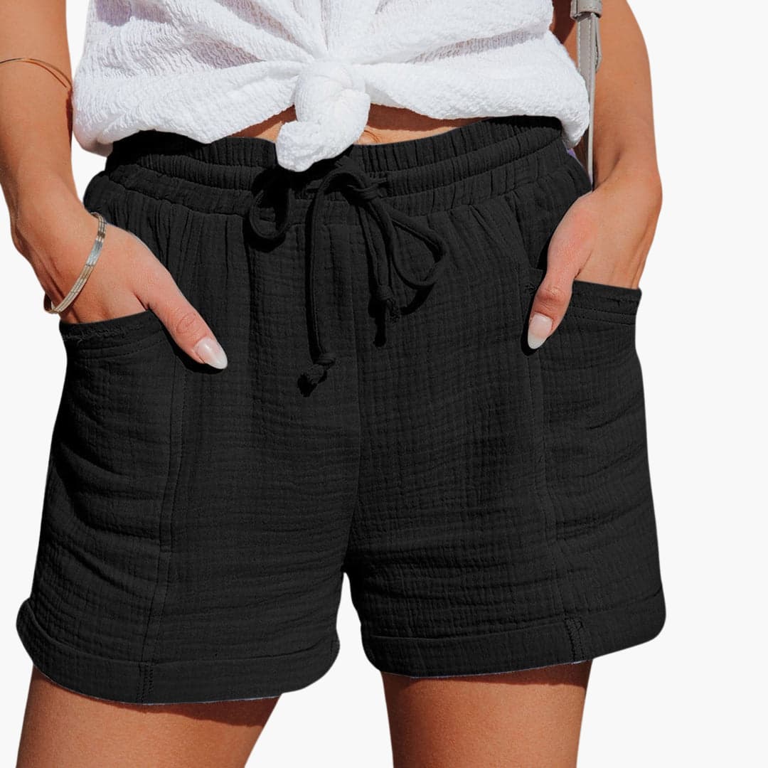 Musselin Shorts für damen - Luftige Sommer Kurze Hose mit Taschen