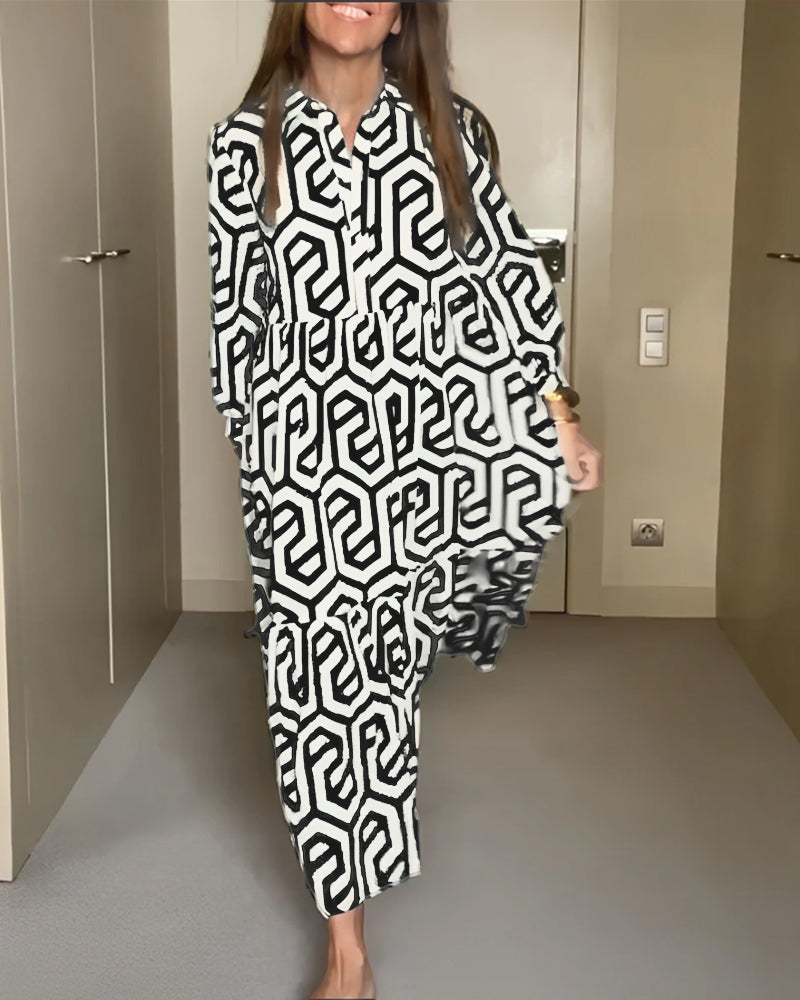 Heidi-Mode | Lässiges Maxi-Kleid Mit Langen Ärmeln Und Druck