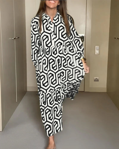 Heidi-Mode | Lässiges Maxi-Kleid Mit Langen Ärmeln Und Druck