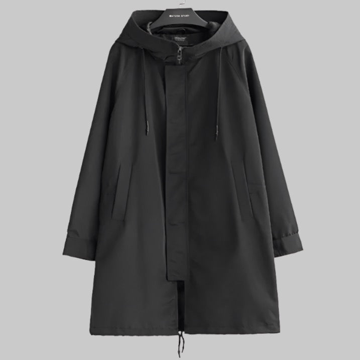 Regenjacke für Herren | Lange Übergangsjacke mit Kapuze