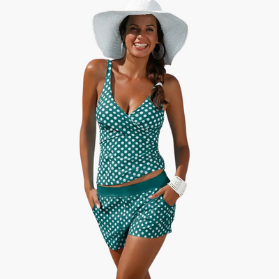 Bikini mit Polka Dots - Damen Retro Badeshorts Zweiteiler Set