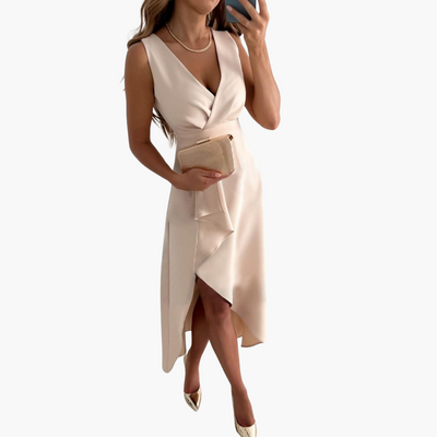 Chic Wickel V-Ausschnitt Midi Kleid für Damen - Elegante Passform