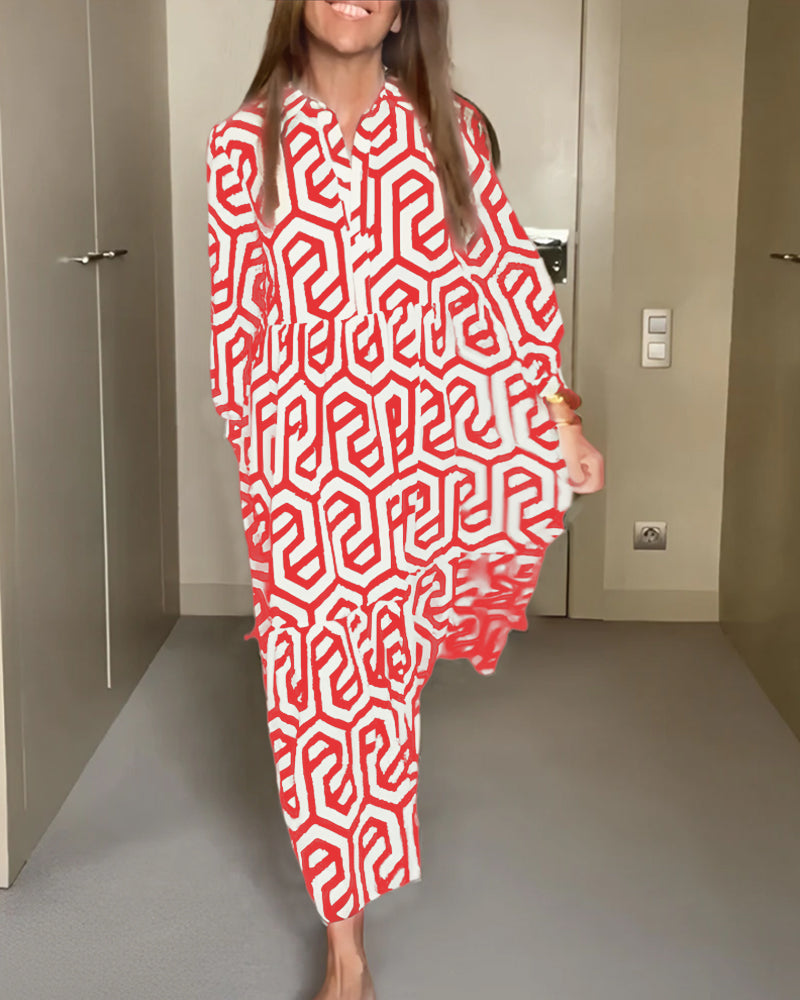 Heidi-Mode | Lässiges Maxi-Kleid Mit Langen Ärmeln Und Druck
