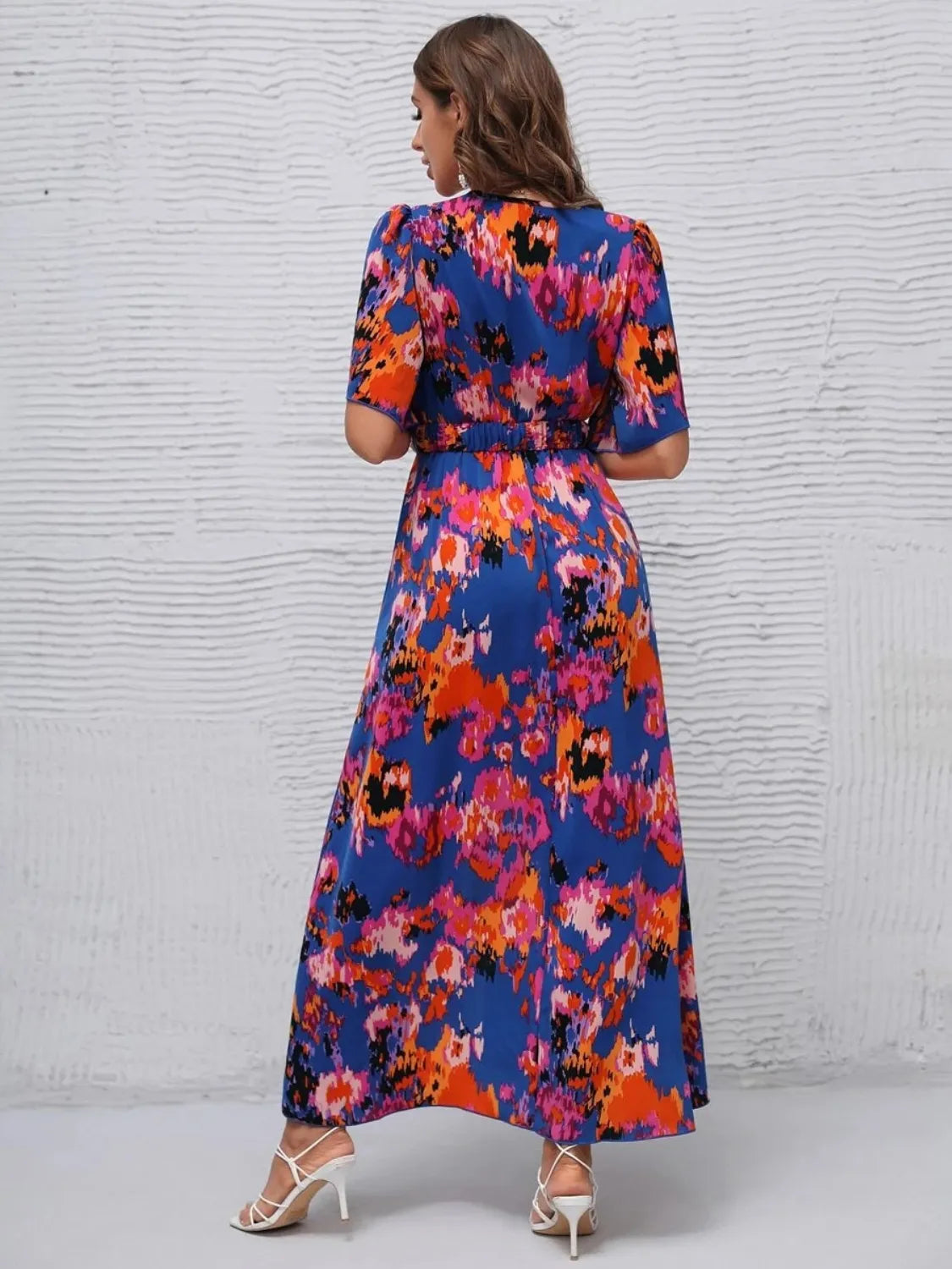 Printed Surplice Short Sleeve Maxi Dress