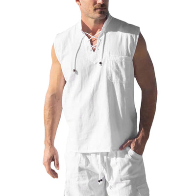Medieval Pirate Style Linen Cotton Blend Drawstring Shirt