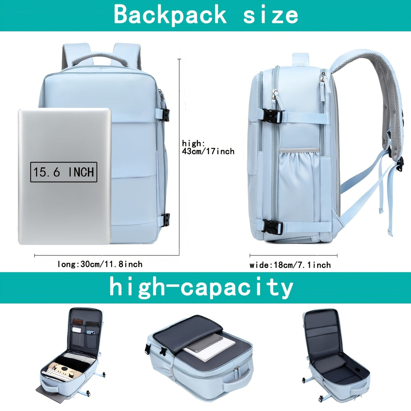 Reiserucksack mit Schuhfach und Laptopfach und verstellbaren Trägern