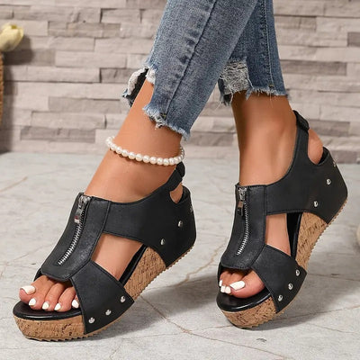 Misfa | Stylische Retro-Keilsandalen mit Reißverschluss