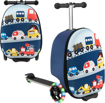 2-in-1 Kinder-Rollerkoffer mit LED-Rädern – Wasserabweisendes Handgepäck für Reise und Spaß, faltbar, für Kinder ab 5 Jahren