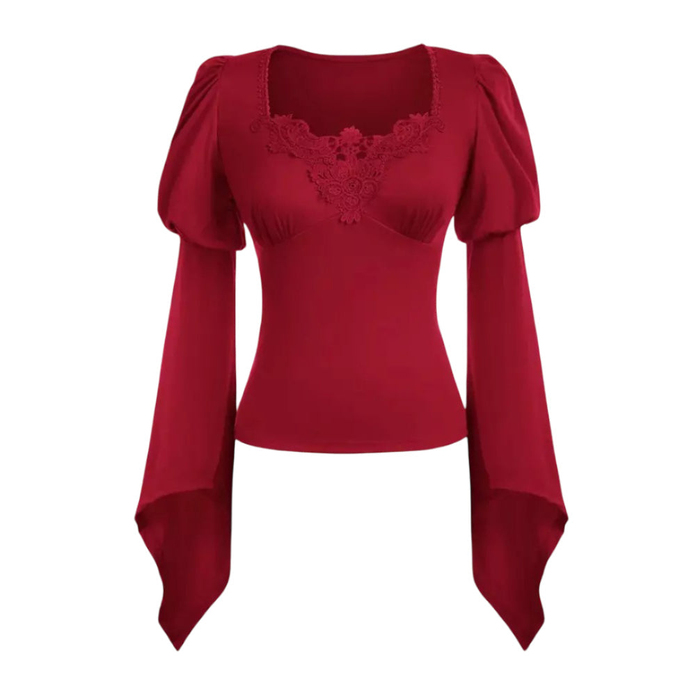 Renaissance Peasant Blouse with Square Neck Splice Sleeve