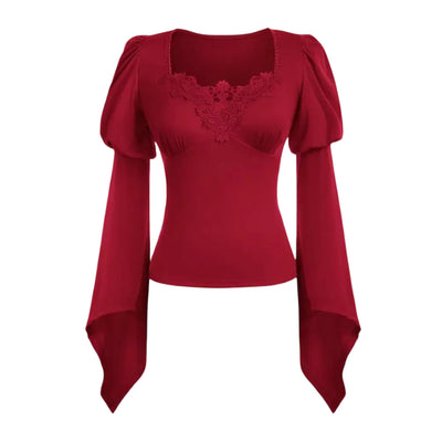 Renaissance Peasant Blouse with Square Neck Splice Sleeve