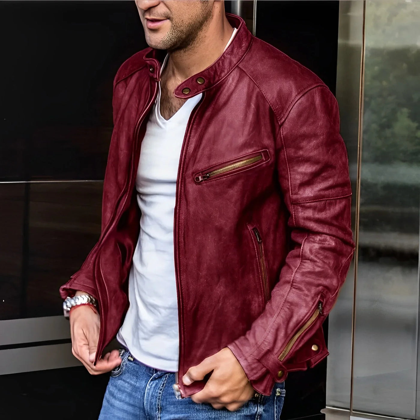 Herren Langarm Biker Jacke | Reißverschluss