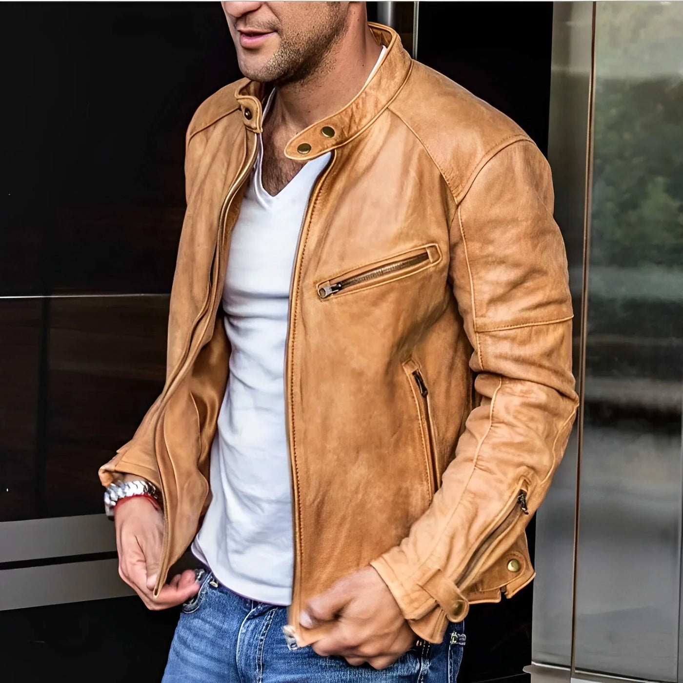 Herren Langarm Biker Jacke | Reißverschluss