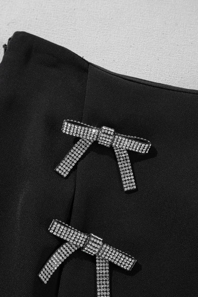 Rhinestone Bow Wrap High Waist Mini Skirt