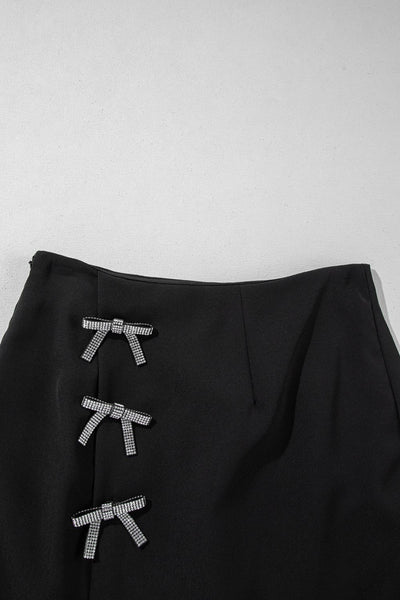 Rhinestone Bow Wrap High Waist Mini Skirt