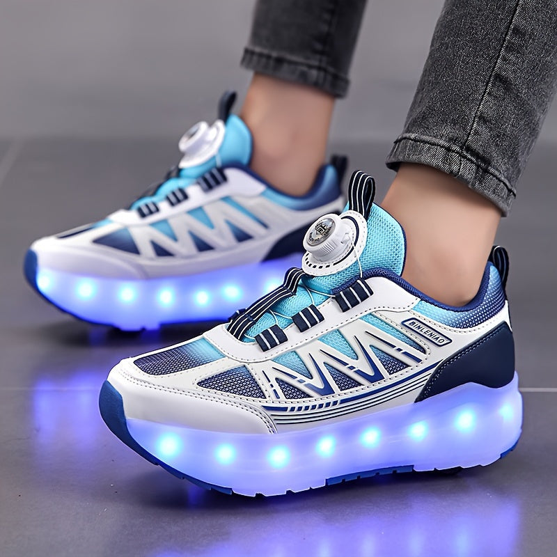 Skateboardschuhe für Kinder mit LED-Beleuchtung und abnehmbaren Rollschuhen