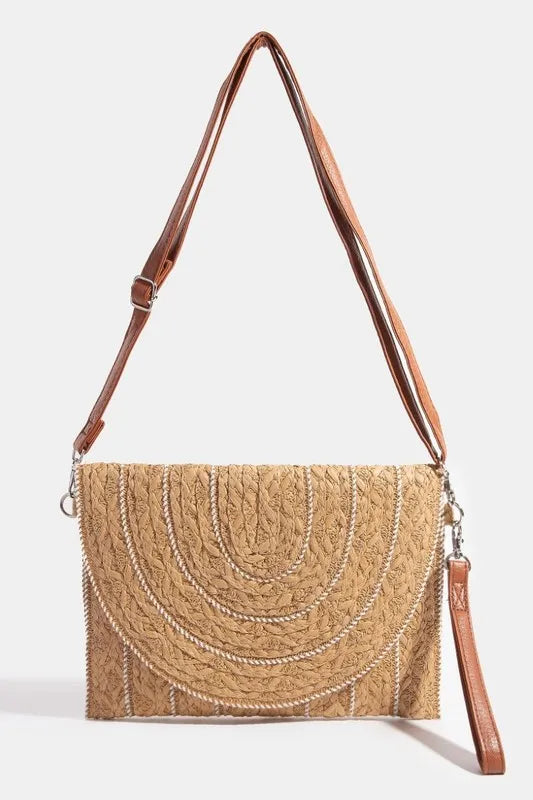 Fame Stitch Detailed Straw Crossbody Bag