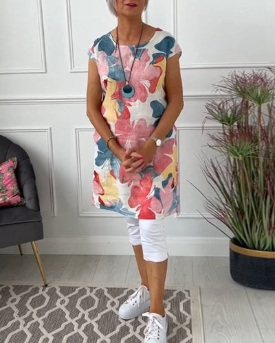 Lässiges Longtop mit lebendigem Blumendruck für Damen