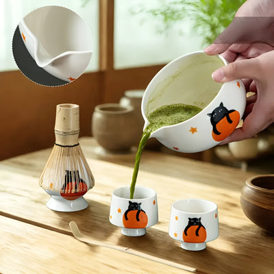 Matcha Set mit Katzendesign – Inklusive Schale, Bambusbesen & Löffel | Perfektes Geschenk für Teeliebhaber