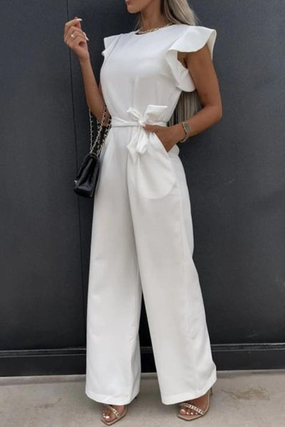 Round Neck Cap Sleeve Jumpsuit
